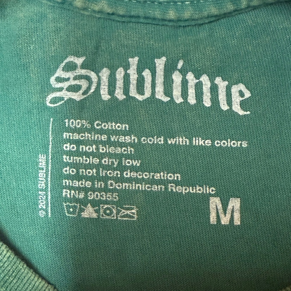 Sublime Band Tee Mens Medium Green 40oz. to Freedom Graphic T-Shirt Sun Grunge - Picture 8 of 8